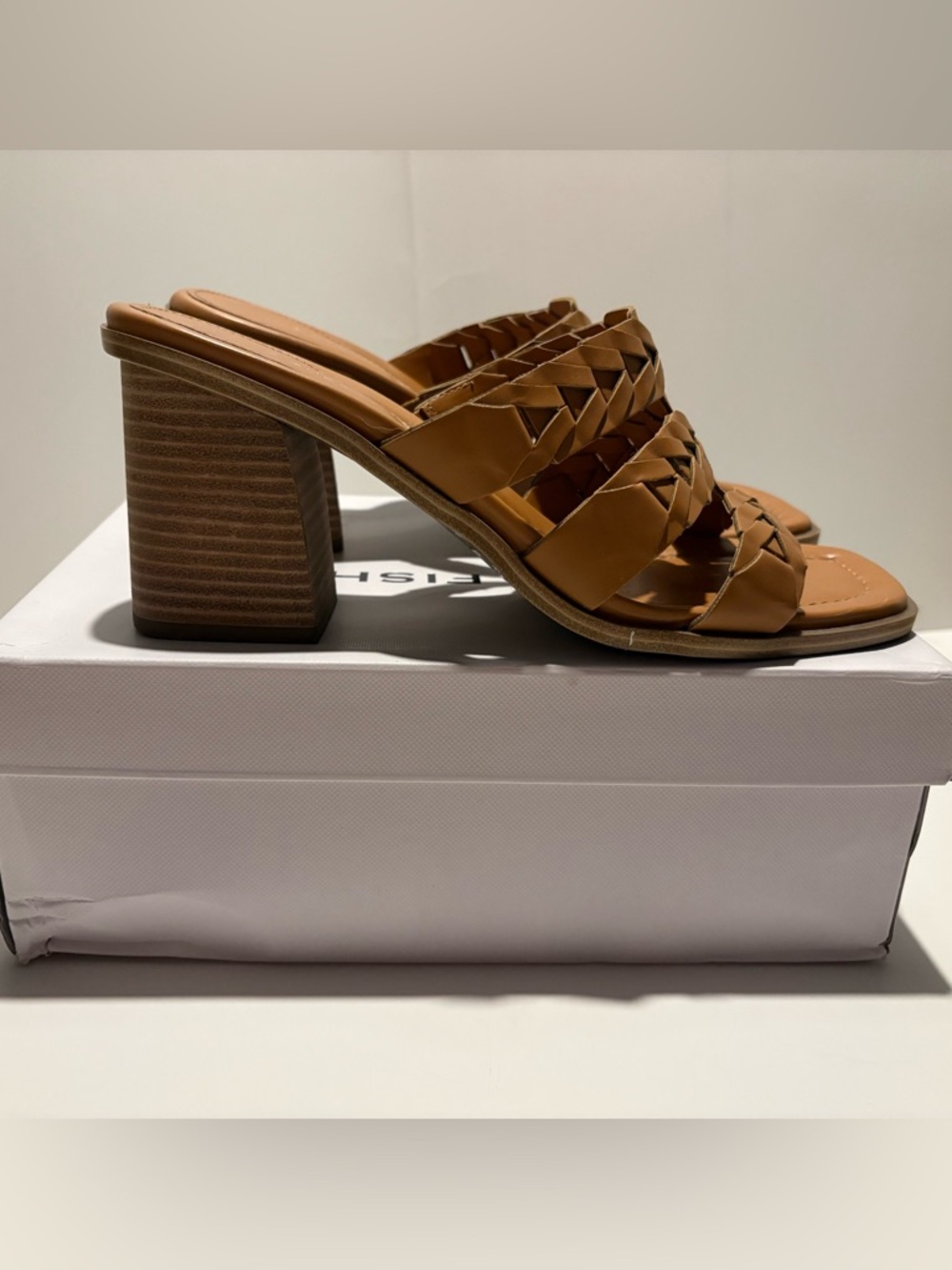 Marc Fisher Tan Braided Block Heel Mules